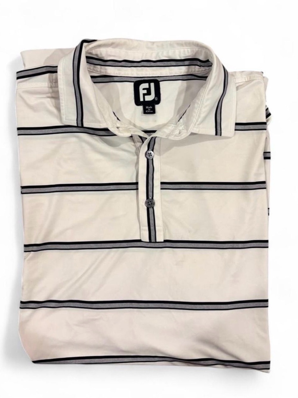 FootJoy Men's Cream Polo with Black Stripes